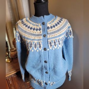 VINTAGE DALE OF NORWAY BABY BLUE FAIR ISLE WOOL CARDIGAN
